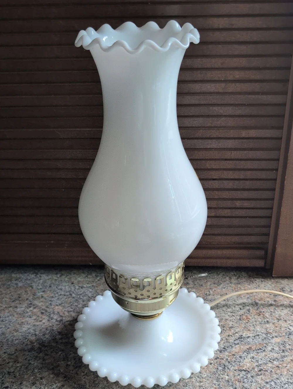 Vintage Milk Glass Hobnail Night Hurricane Electric Table Lamp Hand Painted